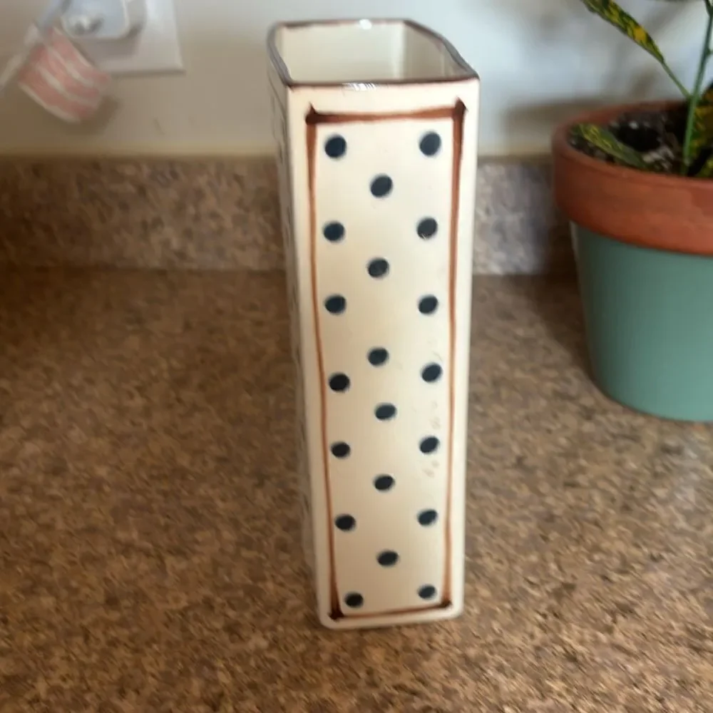 Dorothy Hafner for Tiffany & co cream with blue polka dot and brown accents vase